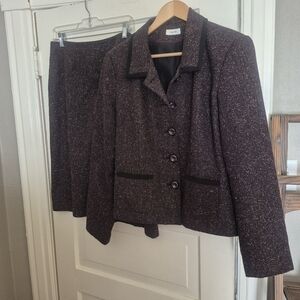 Vintage LAURA Women's Tweed Blazer and Skirt Set - Deep Plum and Black